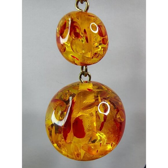 Faux Amber Resin Dangle 3 Ball Drop Earrings French Hooks Retro Boho Vibes - Picture 2 of 3